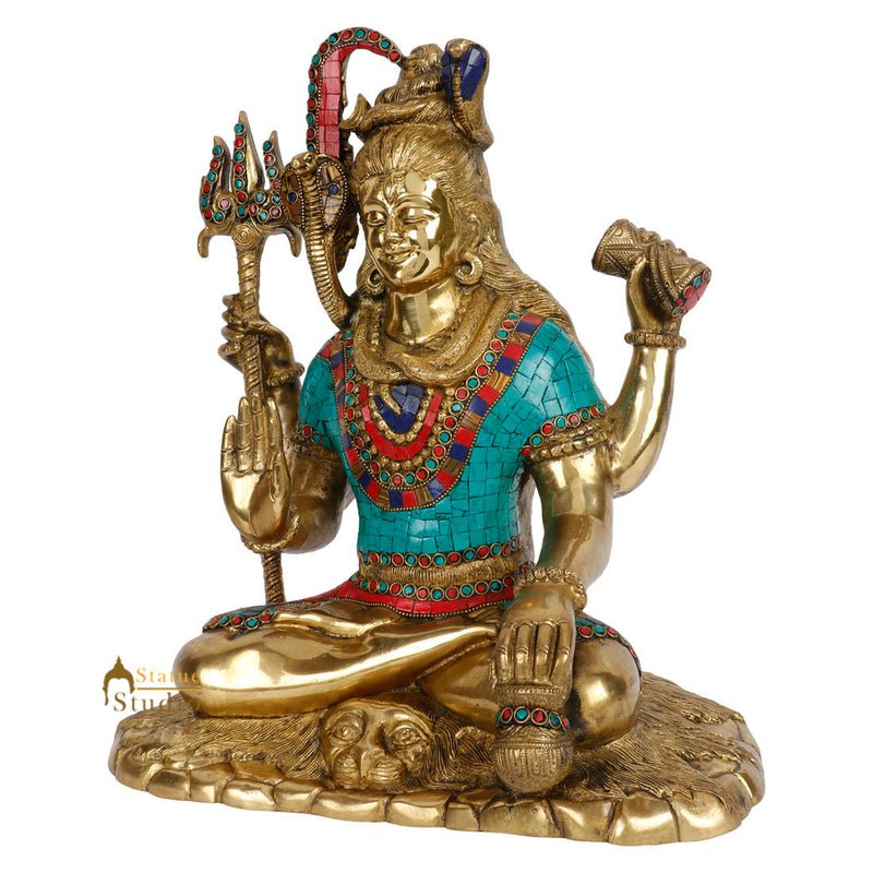 Brass Hindu Mahayogi Lord Shiva Statue Fine Temple Home Décor Inlay Idol 15"