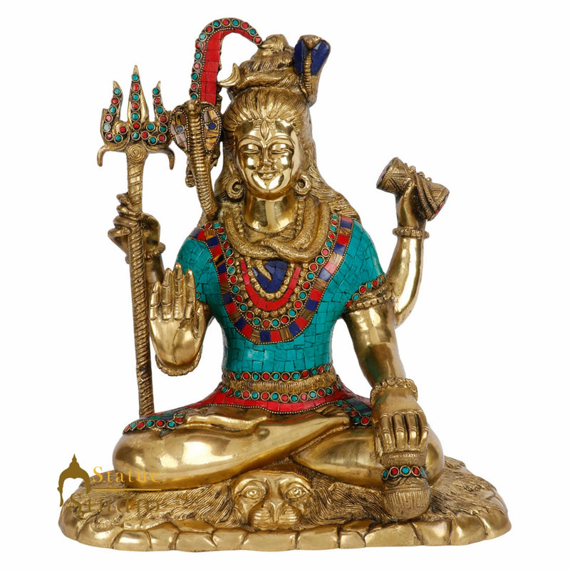 Brass Hindu Mahayogi Lord Shiva Statue Fine Temple Home Décor Inlay Idol 15"