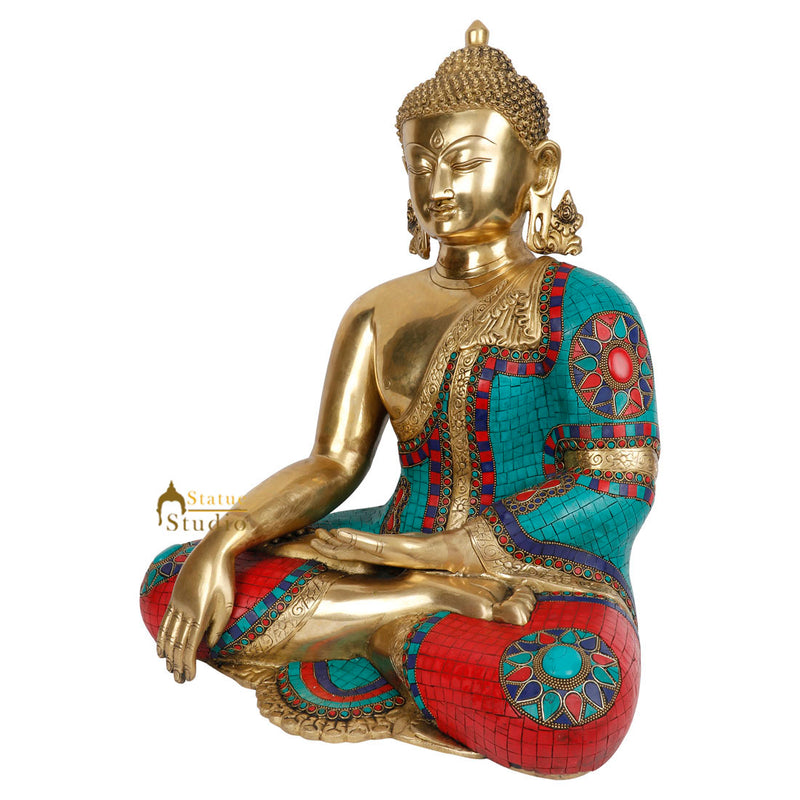 Large Size Indian Inlay Work Lord Buddha Sitting Décor Statue Idol 2 Feet