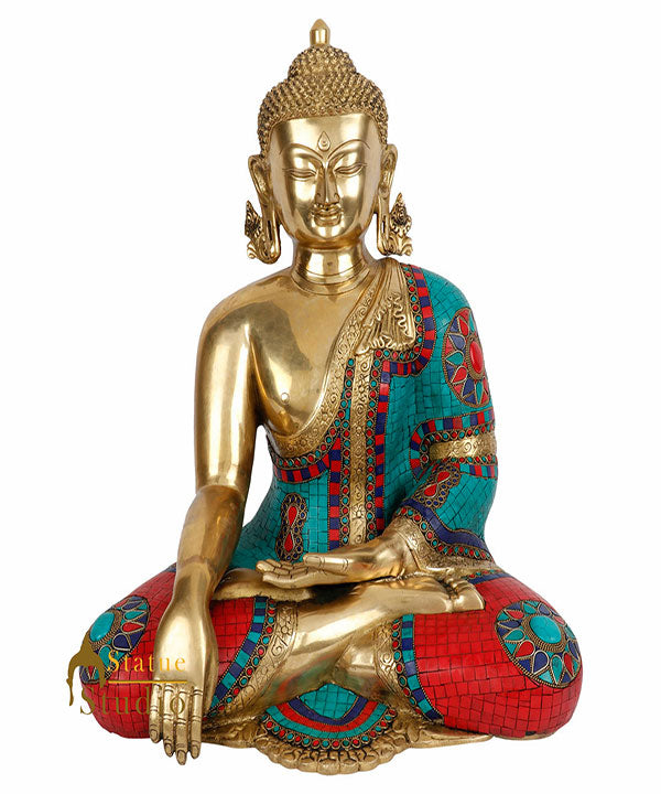 Large Size Indian Inlay Work Lord Buddha Sitting Décor Statue Idol 2 Feet