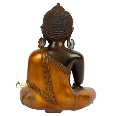 Large Size Antique Look Brass Buddha Sitting Idol Fine Décor Statue 1.5 Feet