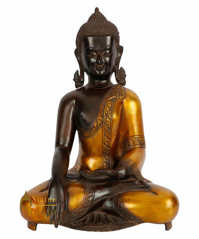 Large Size Antique Look Brass Buddha Sitting Idol Fine Décor Statue 1.5 Feet