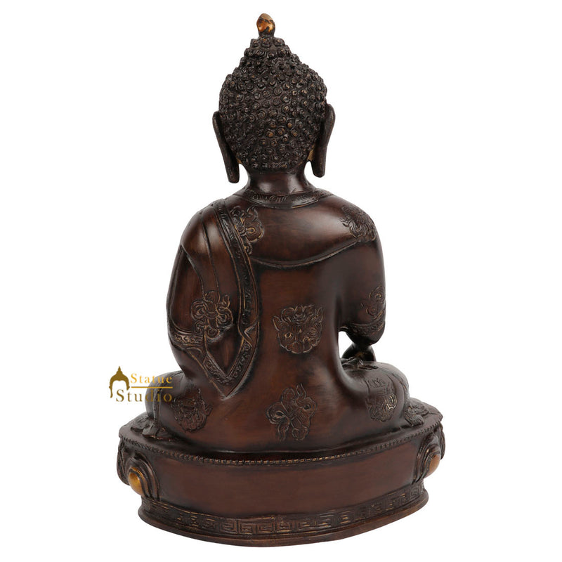 Antique Finish Tibetan Buddhist Buddha Sakyamuni Décor Feng Shui Statue Idol 12"