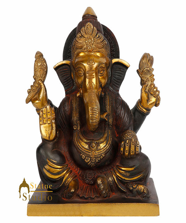 Brass Metal Antique Elephant Head Lord Ganpati Vinayak Statue Ganesh Idol 9"