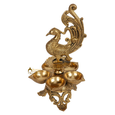 Finest South Indian Style Parrot Bird Brass Diya Diwali Temple Décor Showpiece