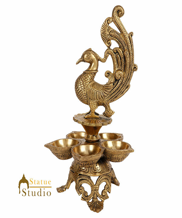 Finest South Indian Style Parrot Bird Brass Diya Diwali Temple Décor Showpiece