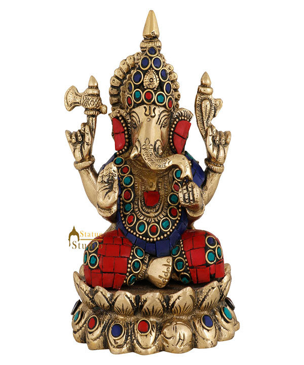 Brass Hindu God Ganpati Diwali Corporate Gift Idol Mini Ganesha Décor Statue 5"