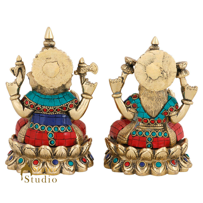 Indian Brass Hindu Lakshmi Ganesha Diwali Corporate Gift Idol Décor Statue 5"