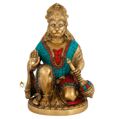 Indian Mahabali Blessing Sitting Hanuman Inlay Work Décor Gift Idol Statue 9"
