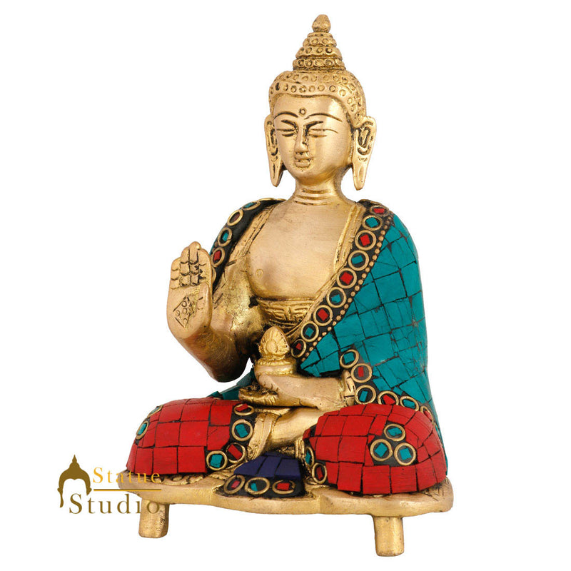 Metal Handicraft Buddha Inlay Diwali Corporate Gift Mini Small Statue Idol 5"