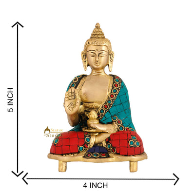 Metal Handicraft Buddha Inlay Diwali Corporate Gift Mini Small Statue Idol 5"