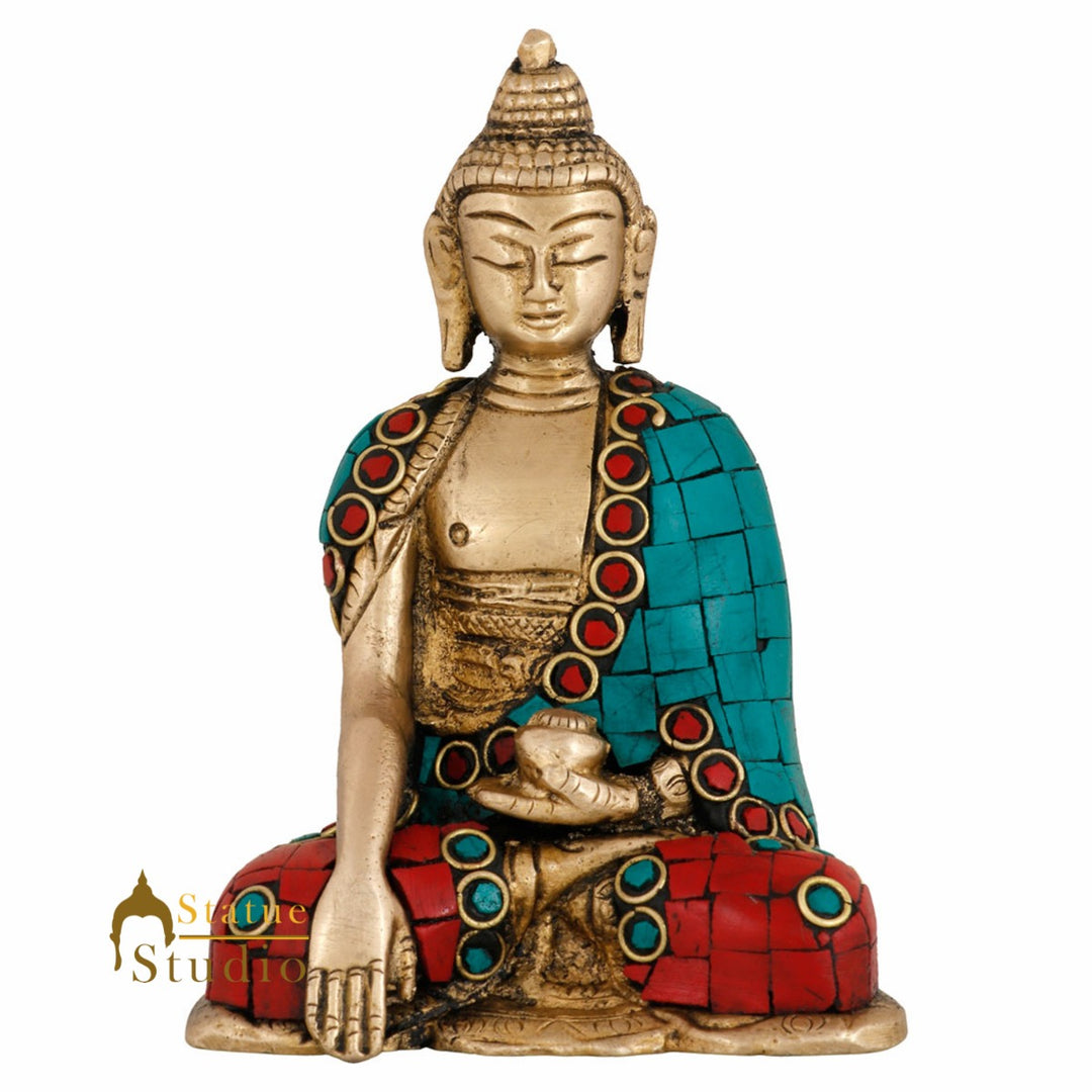 Brass Lord Buddha Statue Mini For Décor Gift Idol Figure Showpiece 4.5"