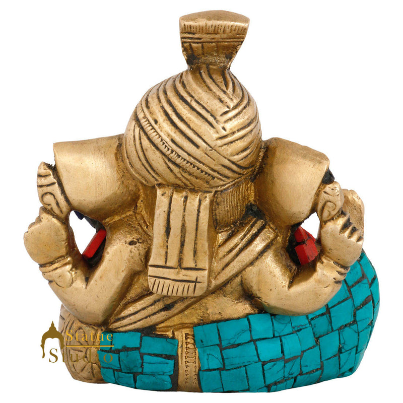 Brass Hindu God Ganpati Diwali Corporate Gift Idol Mini Ganesha Décor Statue 3"