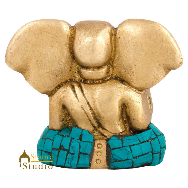 Brass Hindu God Ganpati Diwali Corporate Gift Idol Mini Ganesha Décor Statue 2"
