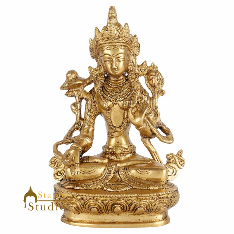 Indian Brass Buddhist Deity Goddess Tara Lucky Décor Gift Showpiece Idol 8"
