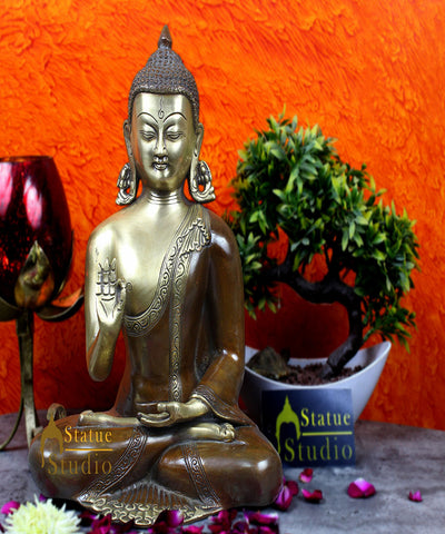 Vintage Bodhisatva Blessing Sakyamuni Lord Buddha Fine Décor Statue Idol 13"