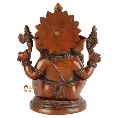 Antique Brass Round Base Ganesha Statue Ganpati Idol Fine Décor Gift 10"