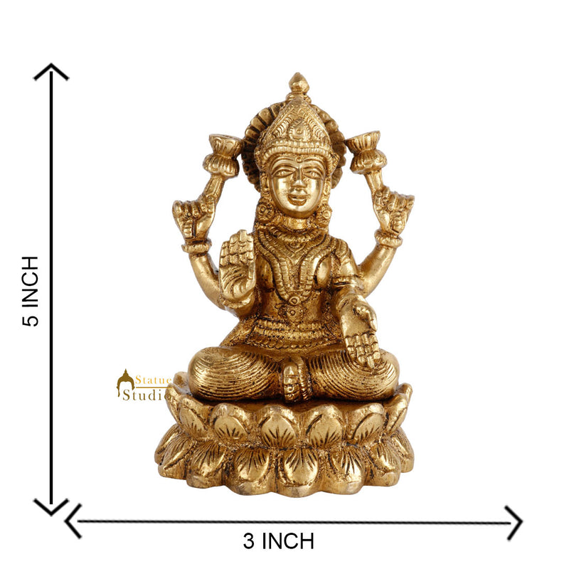 Brass Hindu Wealth Goddess Lakshmi Diwali Corporate Gift Idol Décor Statue 5"