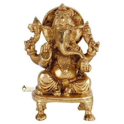Brass Hindu God Ganpati Diwali Corporate Gift Idol Mini Ganesha Décor Statue 5"