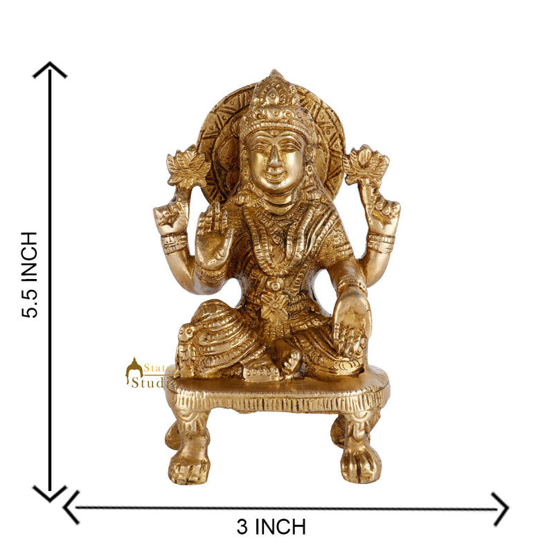Brass Hindu Wealth Goddess Lakshmi Diwali Corporate Gift Idol Décor Statue 5"