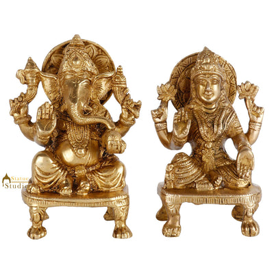 Indian Brass Hindu Lakshmi Ganesha Diwali Corporate Gift Idol Décor Statue 5"