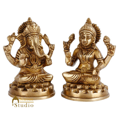 Indian Brass Hindu Lakshmi Ganesha Diwali Corporate Gift Idol Décor Statue 4"