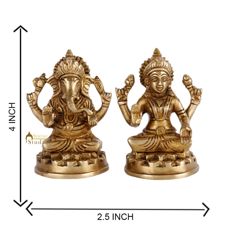 Indian Brass Hindu Lakshmi Ganesha Diwali Corporate Gift Idol Décor Statue 4"