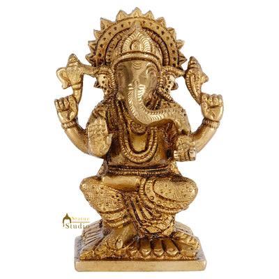 Brass Hindu God Ganpati Diwali Corporate Gift Idol Mini Ganesha Décor Statue 4"