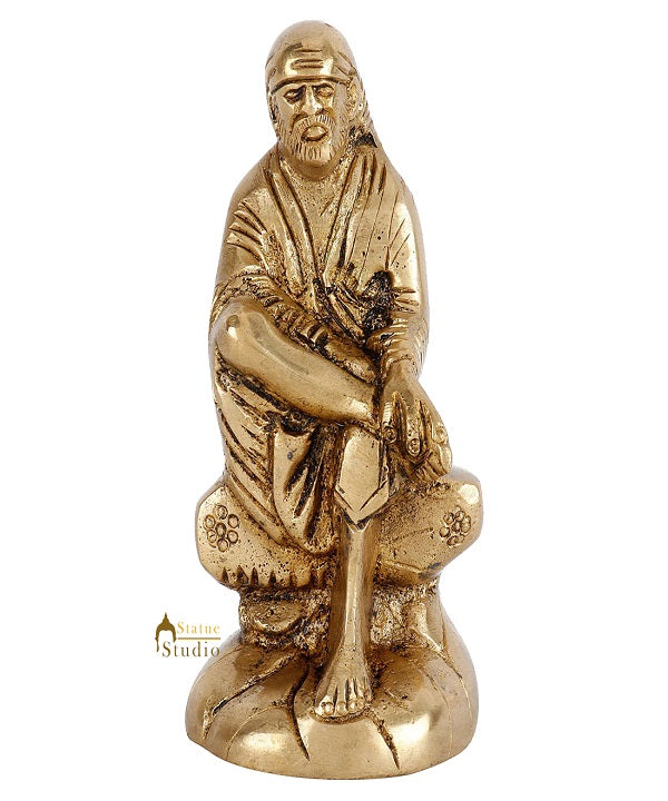 Indian Brass Lord Sai Baba Temple Décor Lucky Statue Mini Idol Murti 4"