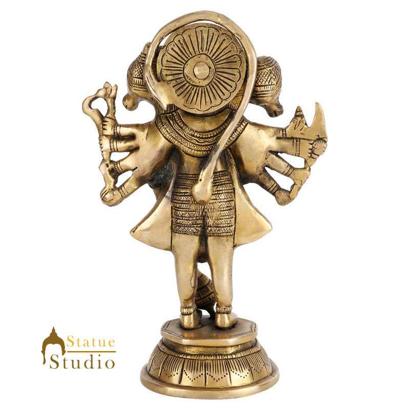 Brass Panchmukhi Hanuman Idol Temple Décor Gift Lucky Standing Statue 10"