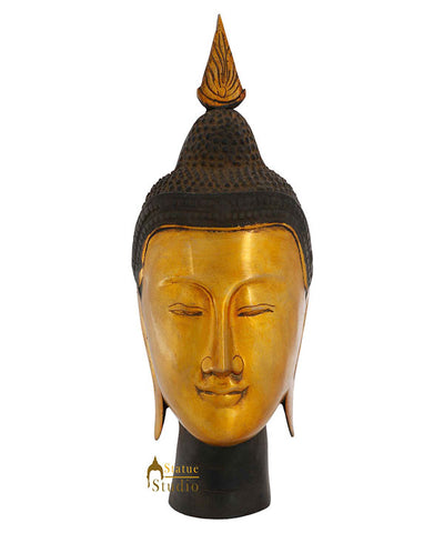 Indian Brass Antique Finish Thai Buddha Head Table Décor Statue Showpiece 12"