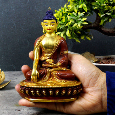Gold Gilded Buddha Statue Tibetan Copper Patan Made Nepali Bodhisattva Idol 5"