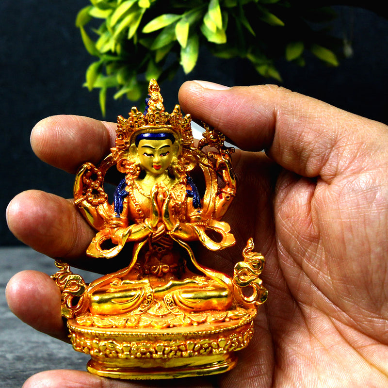 Gold Gilt Buddha Statue Avalokiteshvara Copper Patan Made Nepali Chenrezig Idol