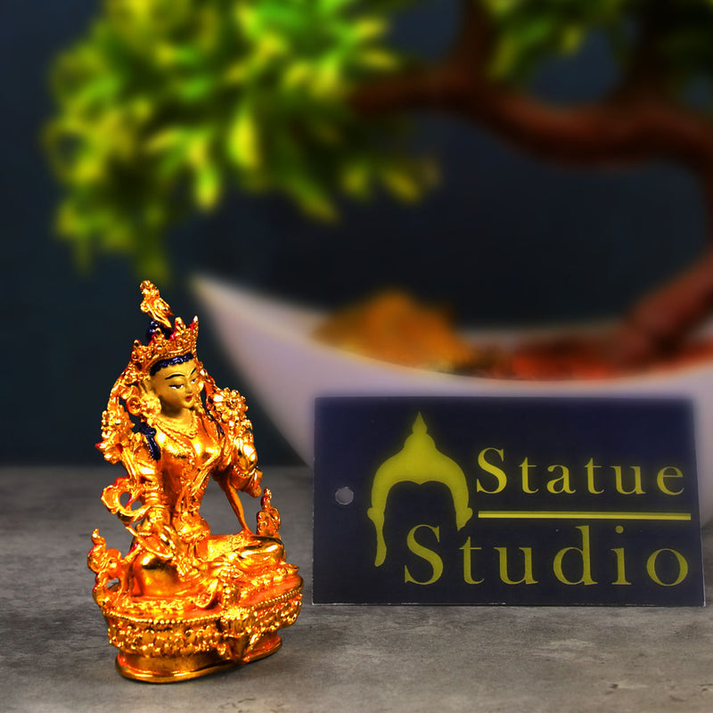 Gold Gilded Buddha Statue Green Tara Copper Patan Made Nepal Fengshui Vastu Idol