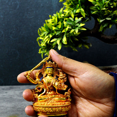 Gold Gilded Buddha Statue Manjushri Copper Patan Made Nepal Fengshui Vastu Idol