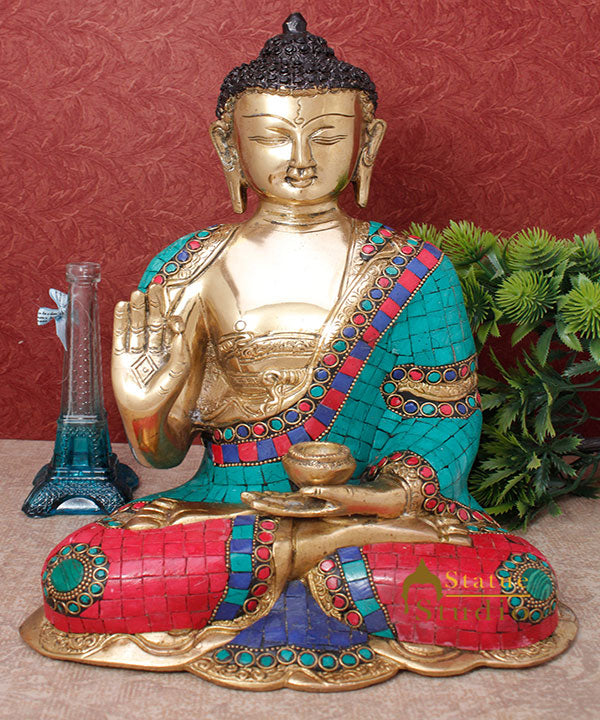 Tibet Buddhist Gautam Buddha Inlay Work Statue Décor Gift Showpiece 1 Feet