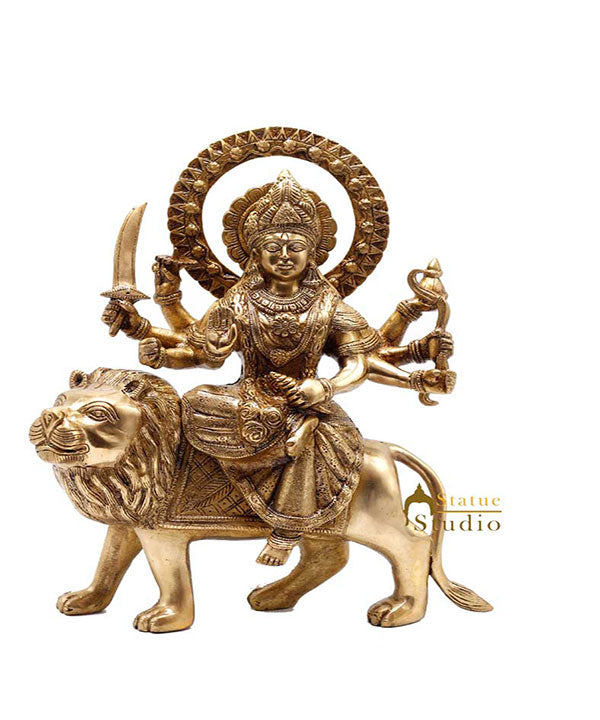 Indian Goddess Maa Durga Sherawali Statue Temple Idol With Lion Murti 12"