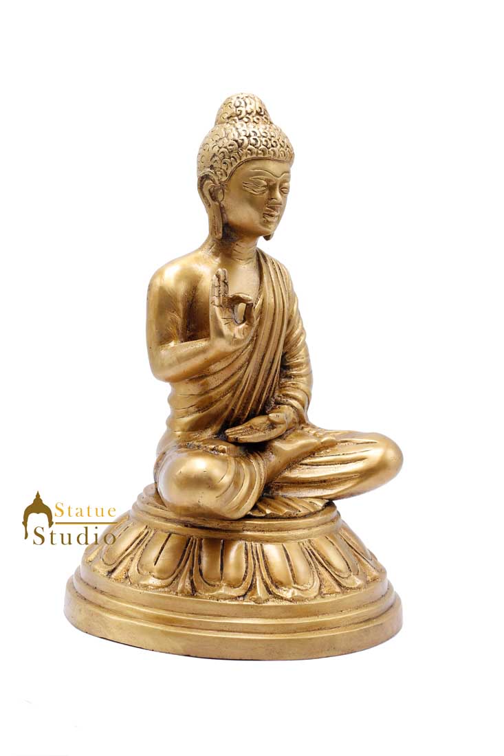 Brass Buddha Statue For Home Décor Showpiece Gifting Handmade Figurine Idol 11"