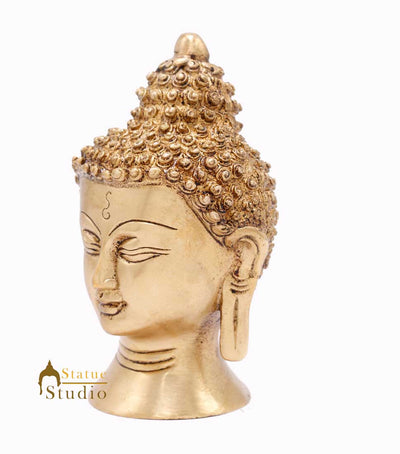 Indian Handmade Brass Buddha Head Statue Indoor Décor Gift Idol Showpiece 5"