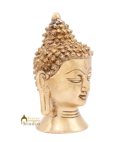 Indian Handmade Brass Buddha Head Statue Indoor Décor Gift Idol Showpiece 5"