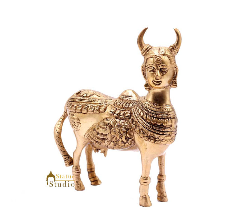 Indian Handmade Brass Lucky Kamdhenu Cow Fengshui Vastu Décor Gift Idol Statue