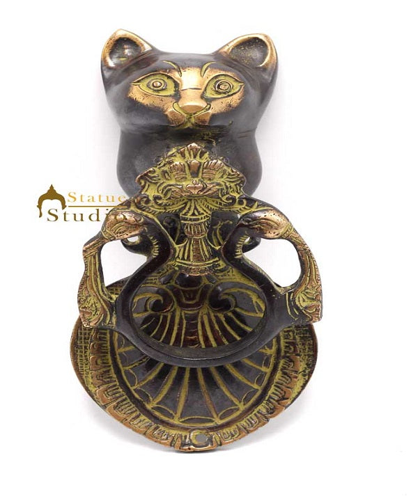 Brass Antique Look Cat Door Knocker Home Decorative Items Showpiece
