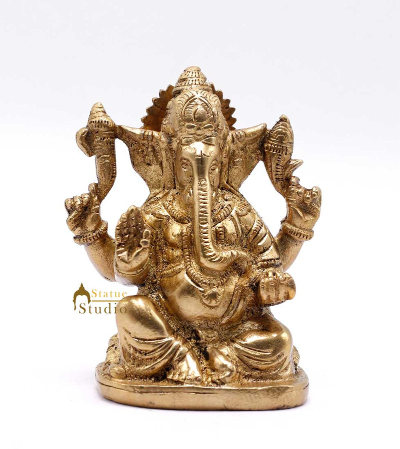 Brass Small Ganesha Idol For Lucky Diwali Coporate Gift Solid Ganesha Statue 4"