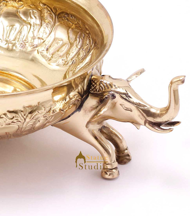 Brass Sheet Lightweight Elephant Design South Indian Style Urli Vessel Home Decorations Item Showpiece