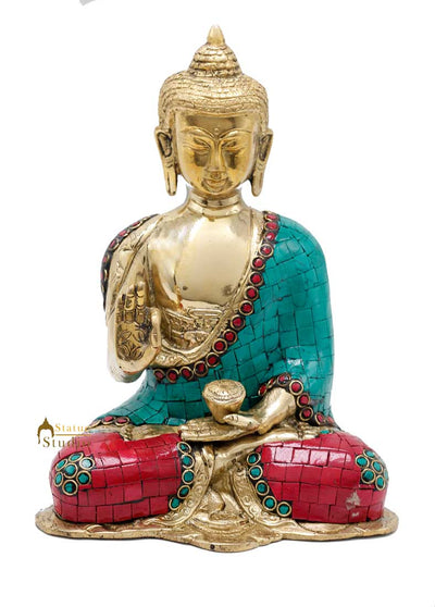 Brass Buddha Statue For Home Décor Showpiece Gifting Handmade Figurine Idol 9"