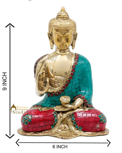 Brass Buddha Statue For Home Décor Showpiece Gifting Handmade Figurine Idol 9"