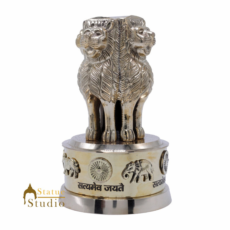 StatueStudio Brass Decorative Ashoka Stambh Emblem India Ashok Chakra Pillar Memento Sculpture Home Office Desk Artwork Showpiece 6.5"
