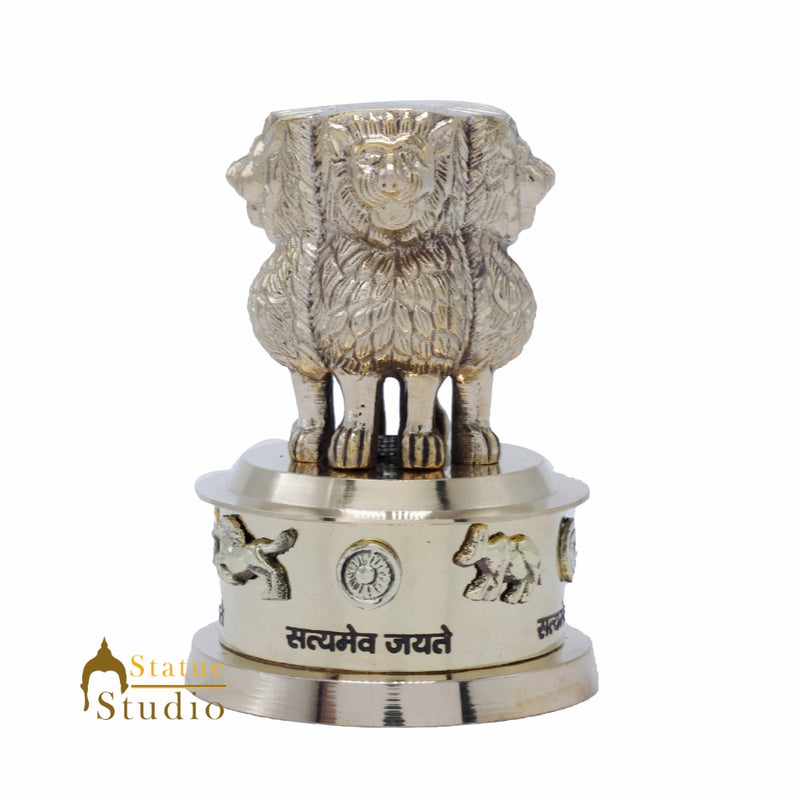 StatueStudio Brass Decorative Ashoka Stambh Emblem India Ashok Chakra Pillar Memento Sculpture Home Office Desk Artwork Showpiece 4"