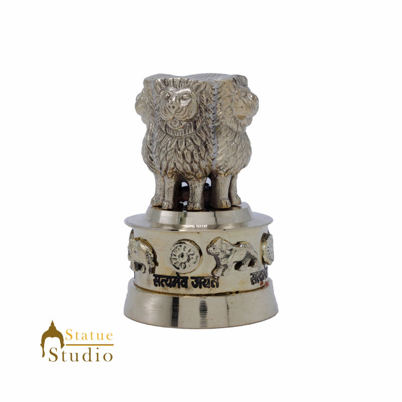 StatueStudio Brass Decorative Ashoka Stambh Emblem India Ashok Chakra Pillar Memento Sculpture Home Office Desk Artwork Showpiece 3"
