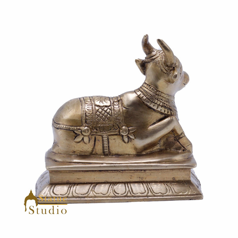 StatueStudio Indian Brass Holy Nandi Murti Home Temple Pooja Decor Idol Shiv Parvati Vehicle Statue Lucky Gift Showpiece 5"